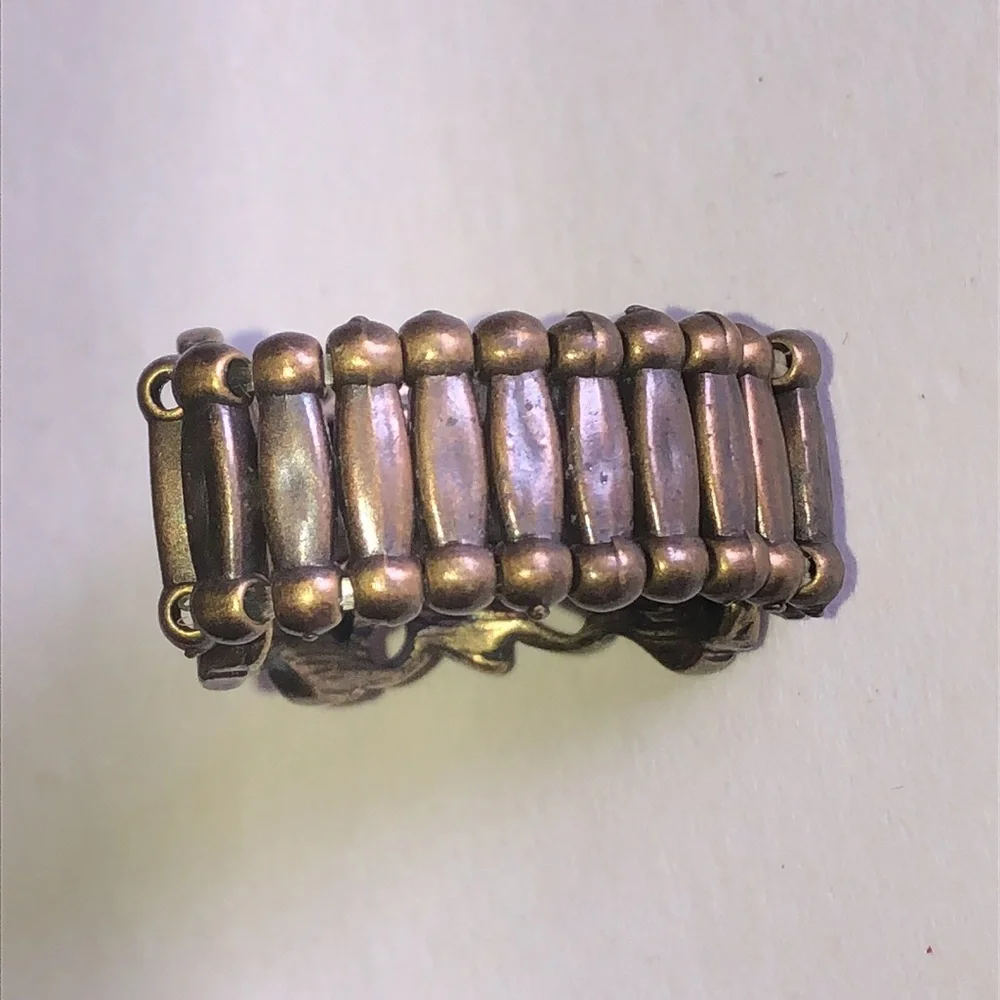 Antique Gold Tone Brass Tone Floral Filigree Stretch Ring with Amber Rhinestone